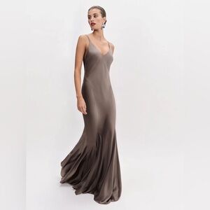 Reformation Tyler Satin Dress In Magnetic, brand new, never worn, no flaws.